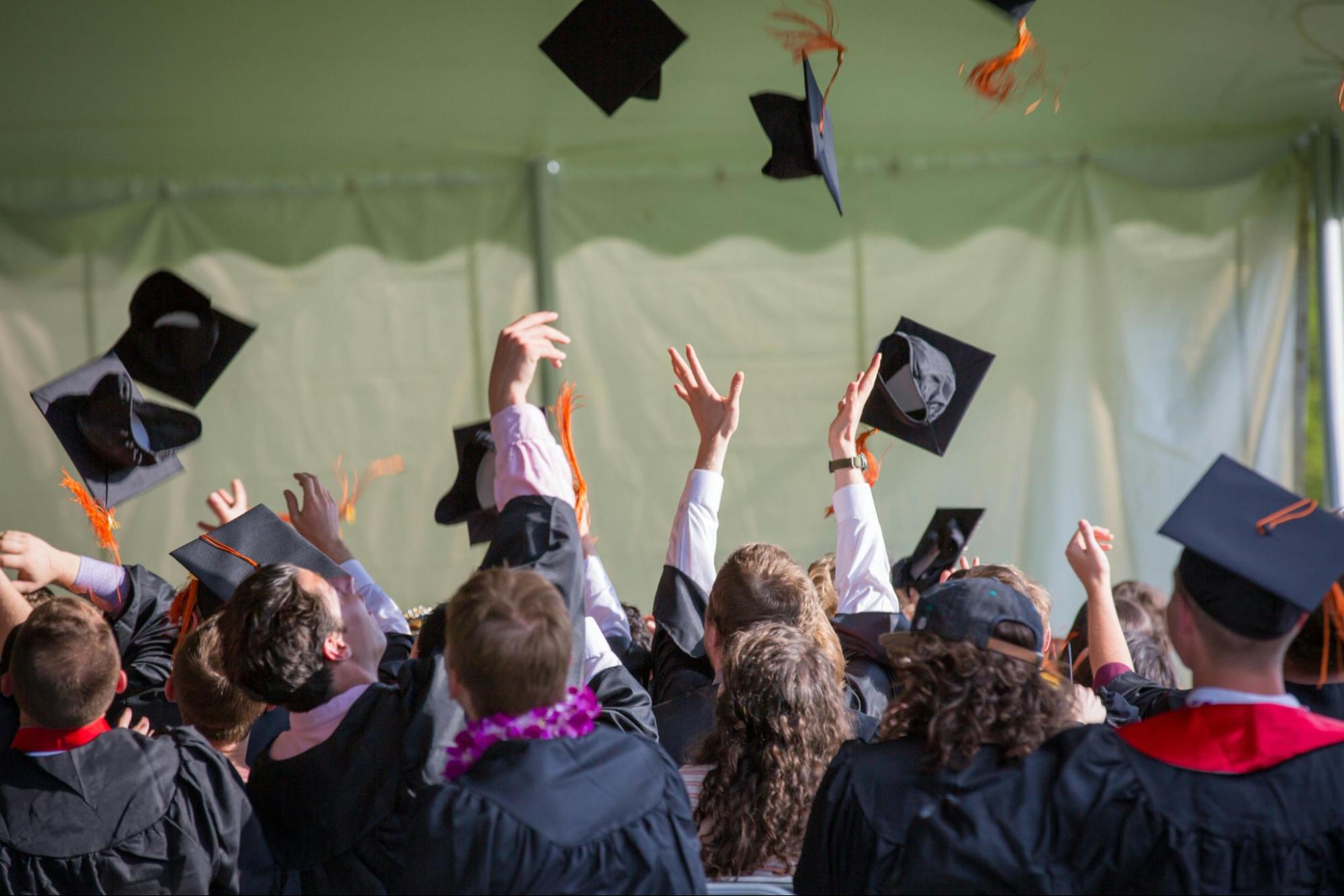 Student throwing their caps in the air.