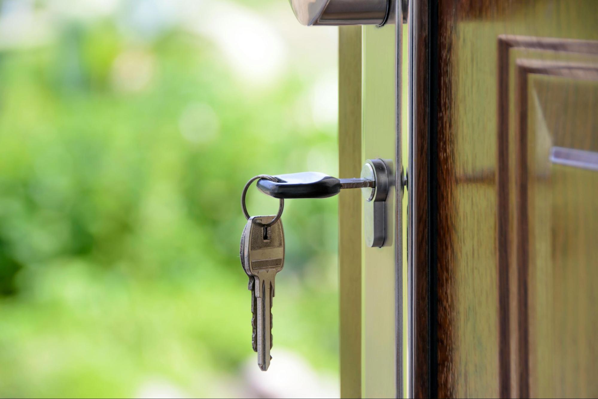 A key in the door lock.